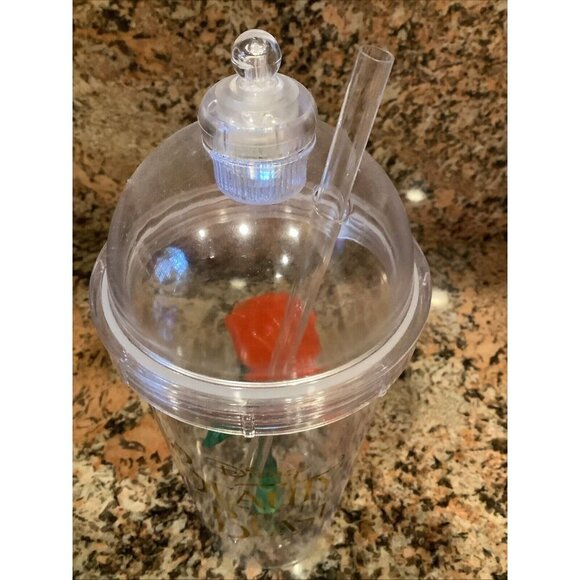 Disney Beauty & the Beast rose flashing light up souvenir cup with straw New - Picture 2 of 4